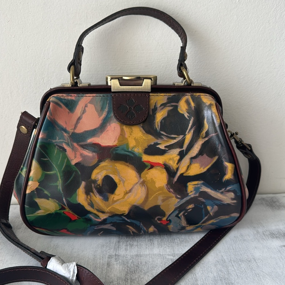 Patricia Nash Gracchi Frame Leather Winter Bloom Handbag Xbody Floral Brown - Picture 3 of 15